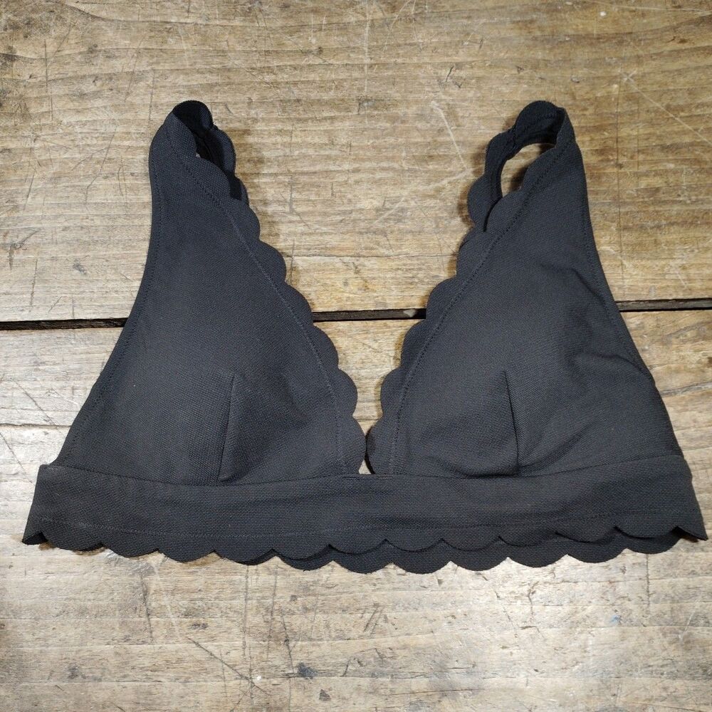 Victoria's Secret Swim Bikini Top Sz XXL Black Scalloped Beach VGC